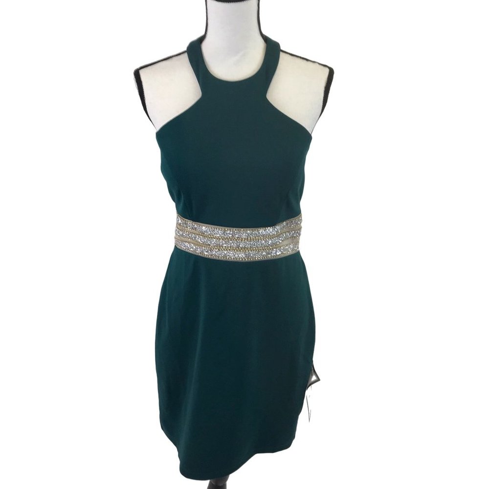 Speechless Womens Glitter Waist Green Halter Backless Prom Dress Juniors 13